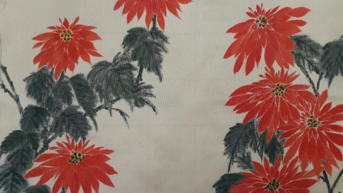 Fabric painting of poinsettias
